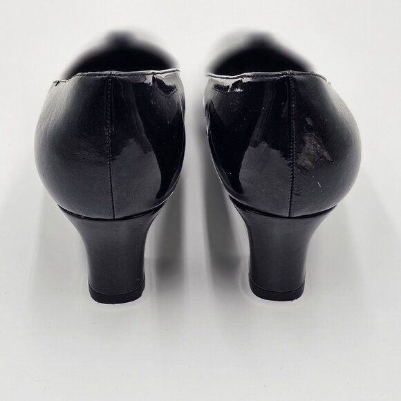 Easy Street Black Patent Leather Low Block Heel Shoes Y2K Office Career - Picture 4 of 11